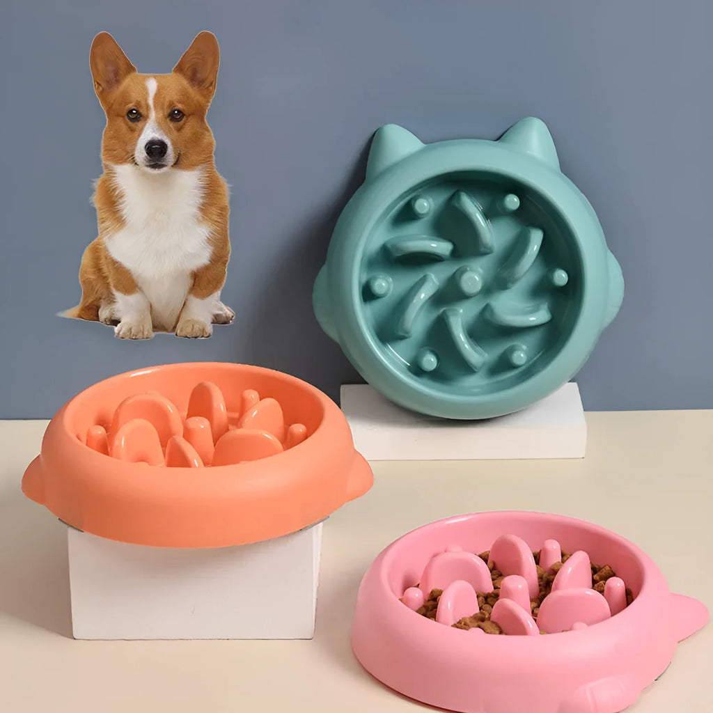Green bone-shaped slow feeder bowl for dogs with raised maze pattern inside