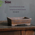 Purple sand rectangular bonsai pot with firewood burning decoration and five-line basin design