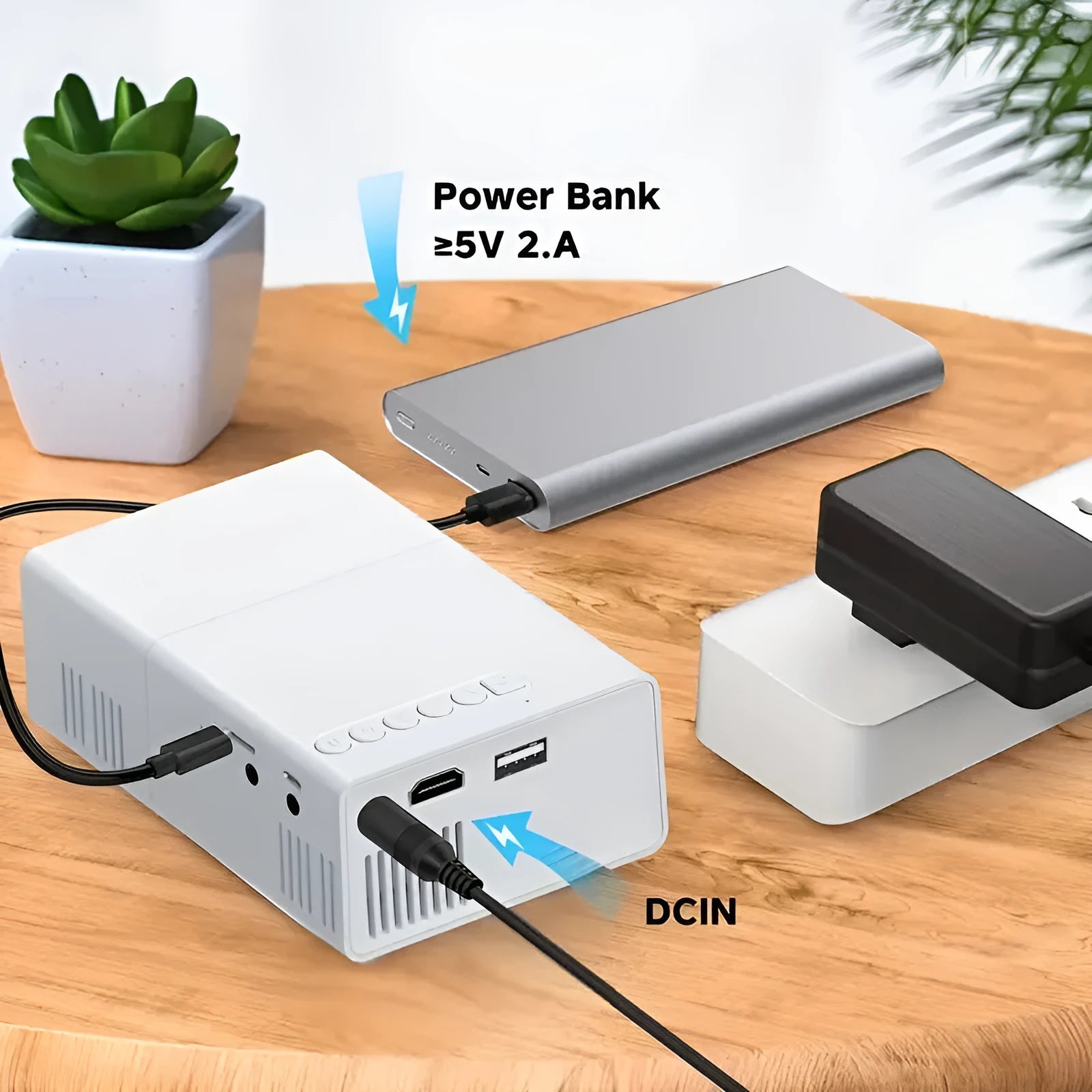 M100 portable mini home projector in black or white colour with remote control and cables