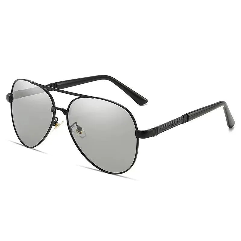 Men's polarised sunglasses with metal frame featuring dragon and phoenix decoration.