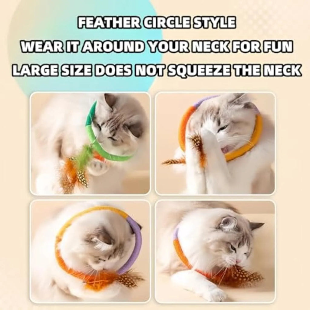 Circular green cotton rope cat toy with feathers and catnip for indoor cats