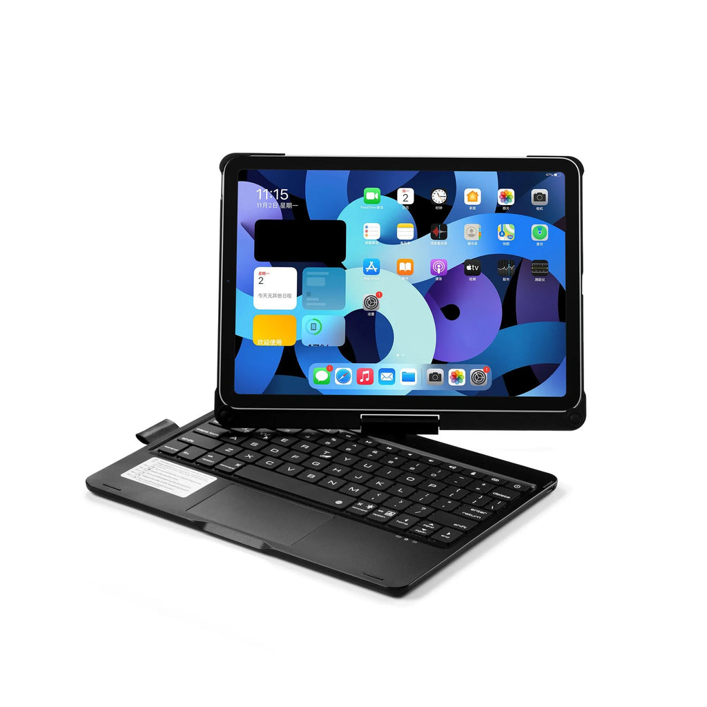 Rotating Bluetooth keyboard with touch backlight for iPad in black, rose gold or silver