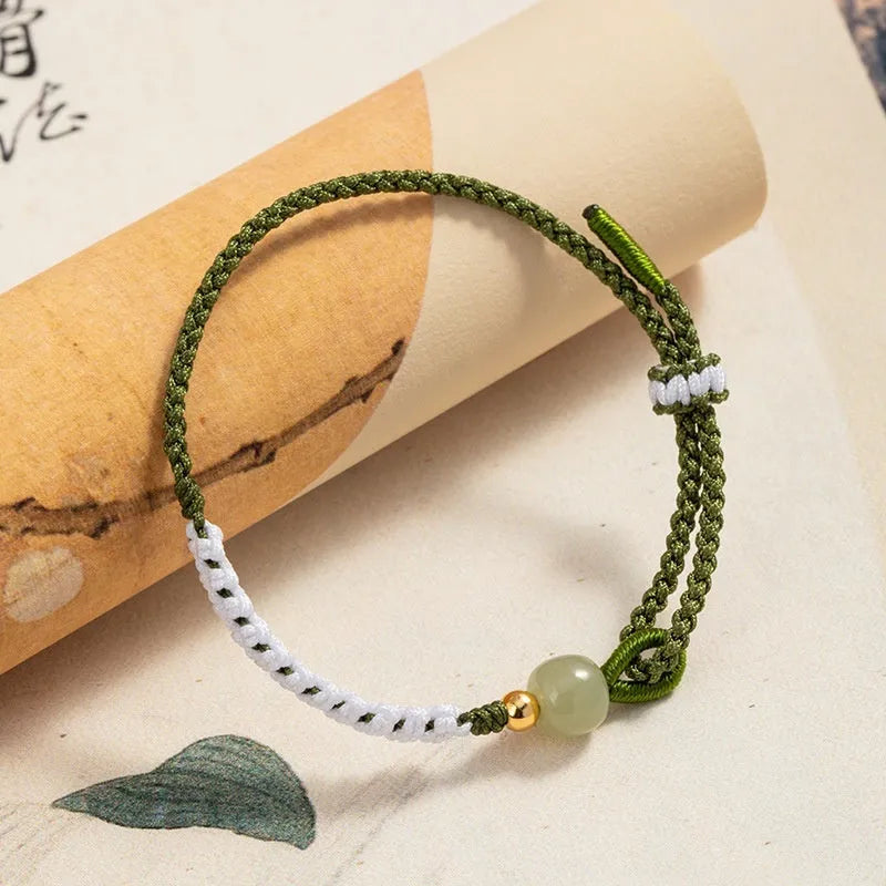 Hetian Jade Sterling Silver Chinese national bracelet with cord strap and electroplated finish in S0553 colour
