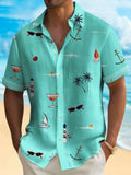 Men's loose fit Hawaiian shirt with colourful digital print pattern and short sleeves