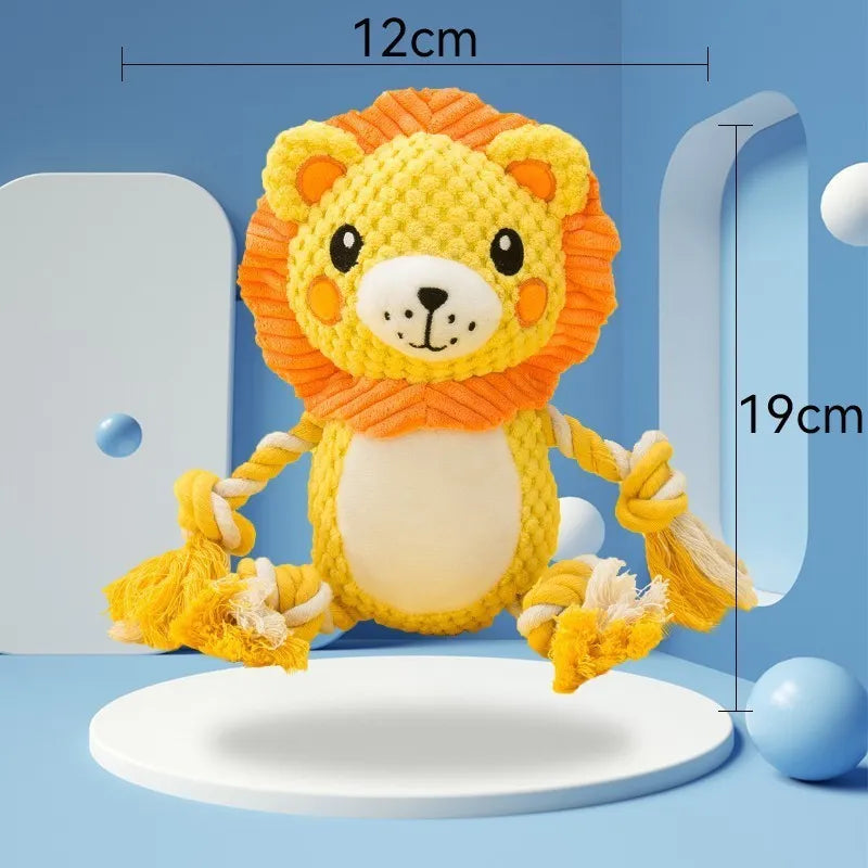 Lion and monkey soft plush squeaky dog toys for medium to large breeds