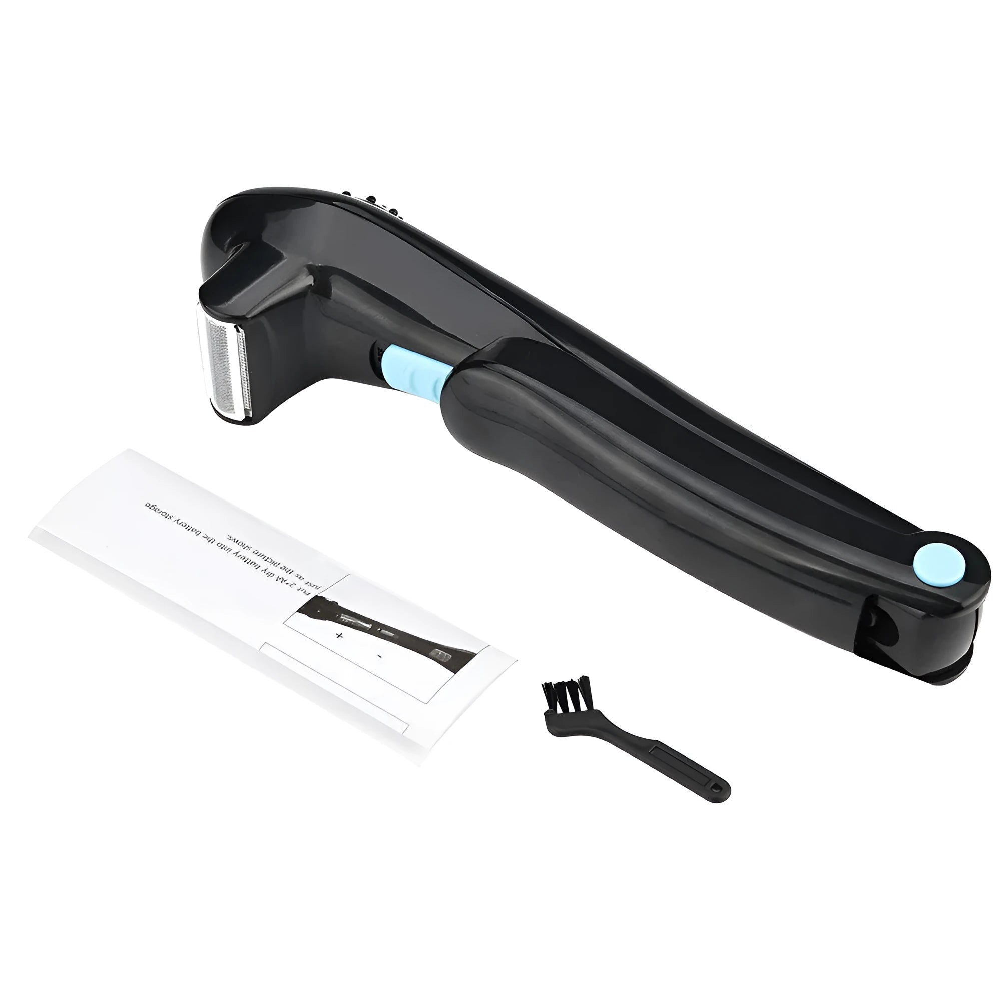 Black folding electric body shaver with ABS plastic construction for full body hair removal