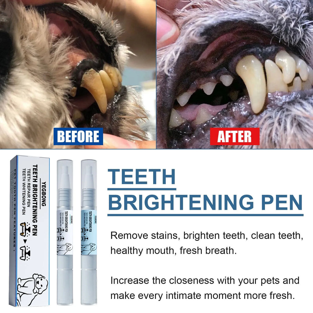 Pet teeth whitening pen with dual-tip brush for dog and cat dental care application
