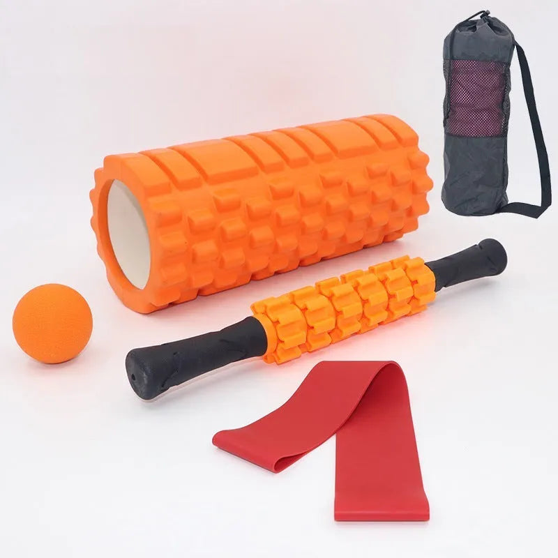 Black six-piece gear design fitness foam roller measuring 33cm length for muscle massage therapy