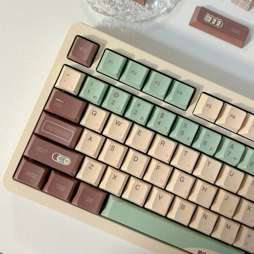 Matcha Theme coloured mechanical keyboard keycaps with five-sided sublimation printing and key puller tool