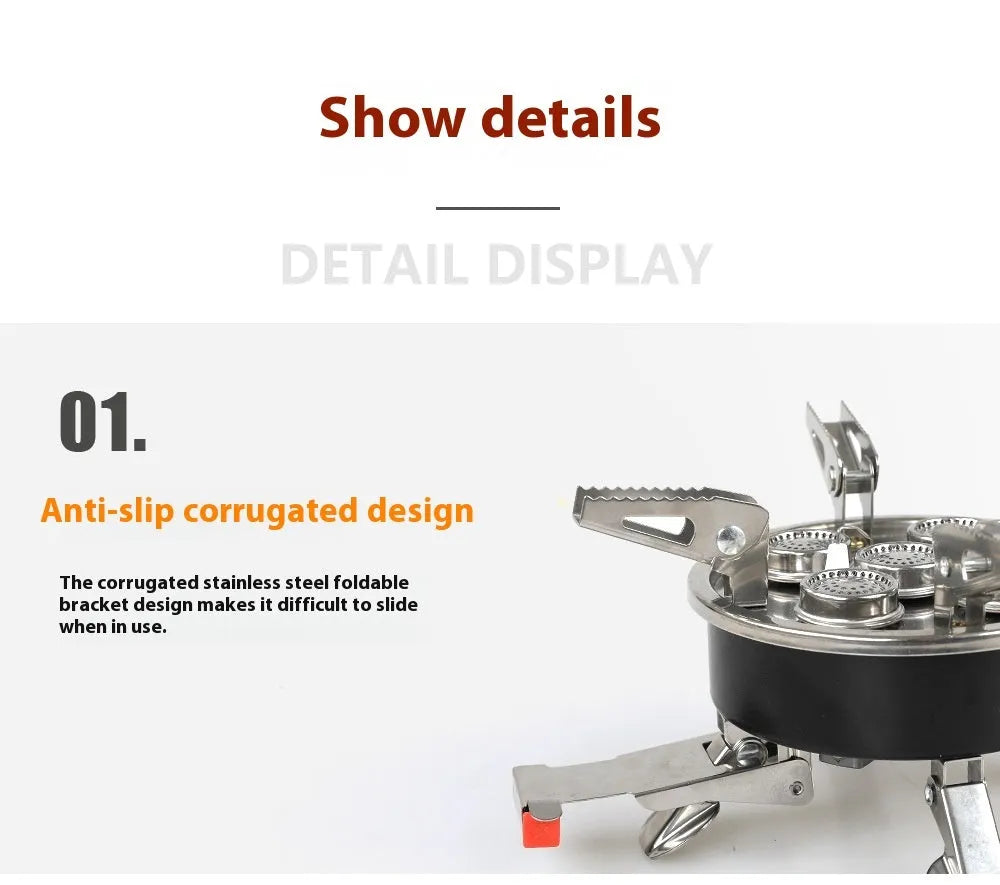 Silver portable split stove with stainless steel and copper construction for outdoor cooking