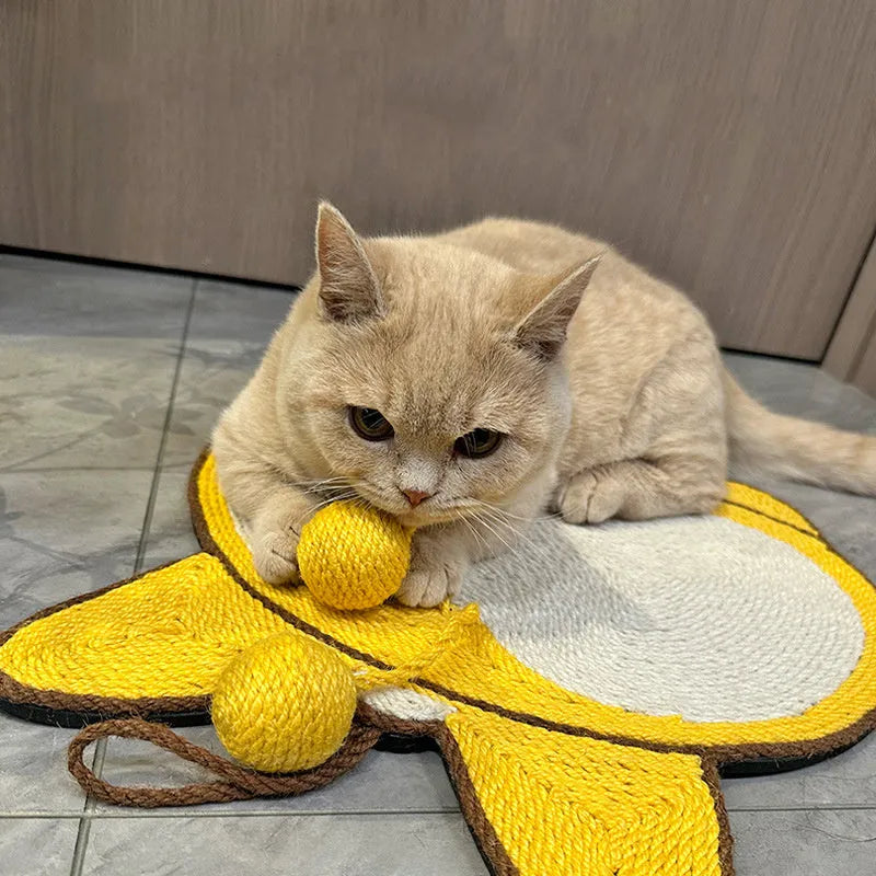 Yellow Corgi design cat scratching pad with sisal surface and anti-slip base