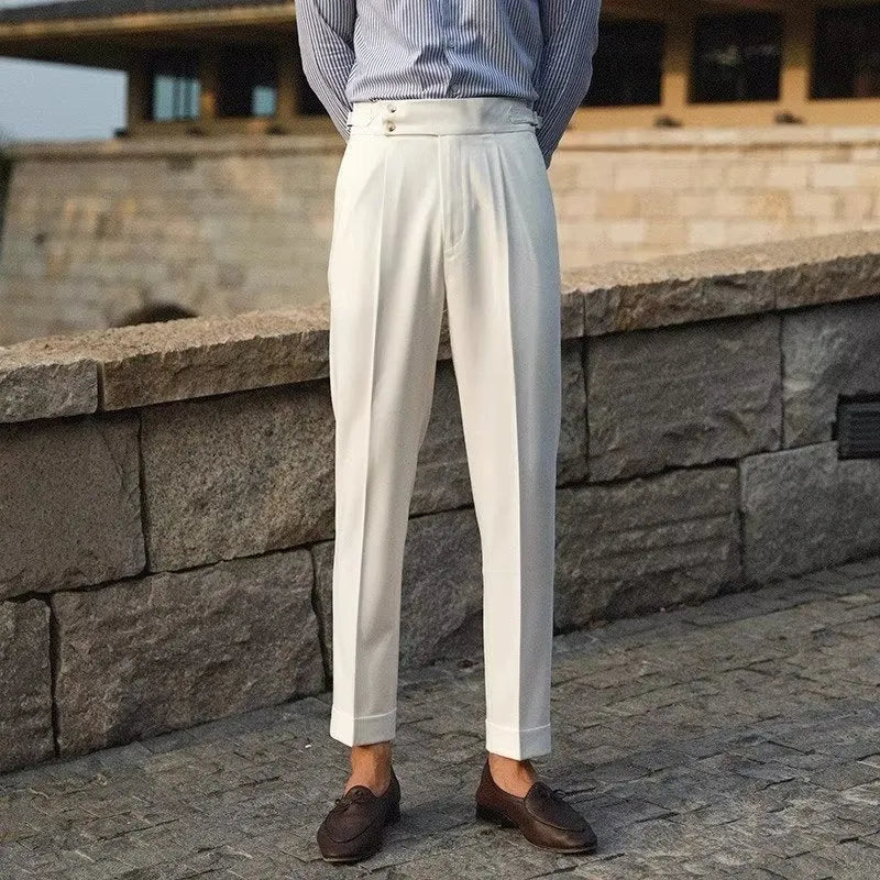 Men's slim fit suit trousers in polyester blend fabric for business formal wear