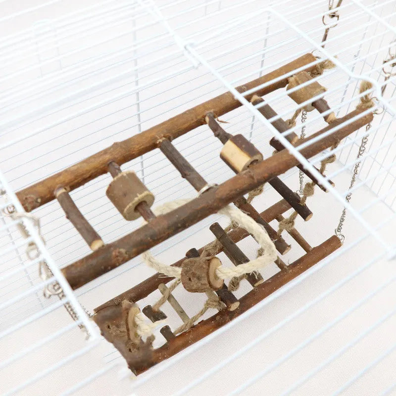 Wooden suspension bridge ladder climbing frame toy for small pets in natural wood colour, size 27x8x23cm