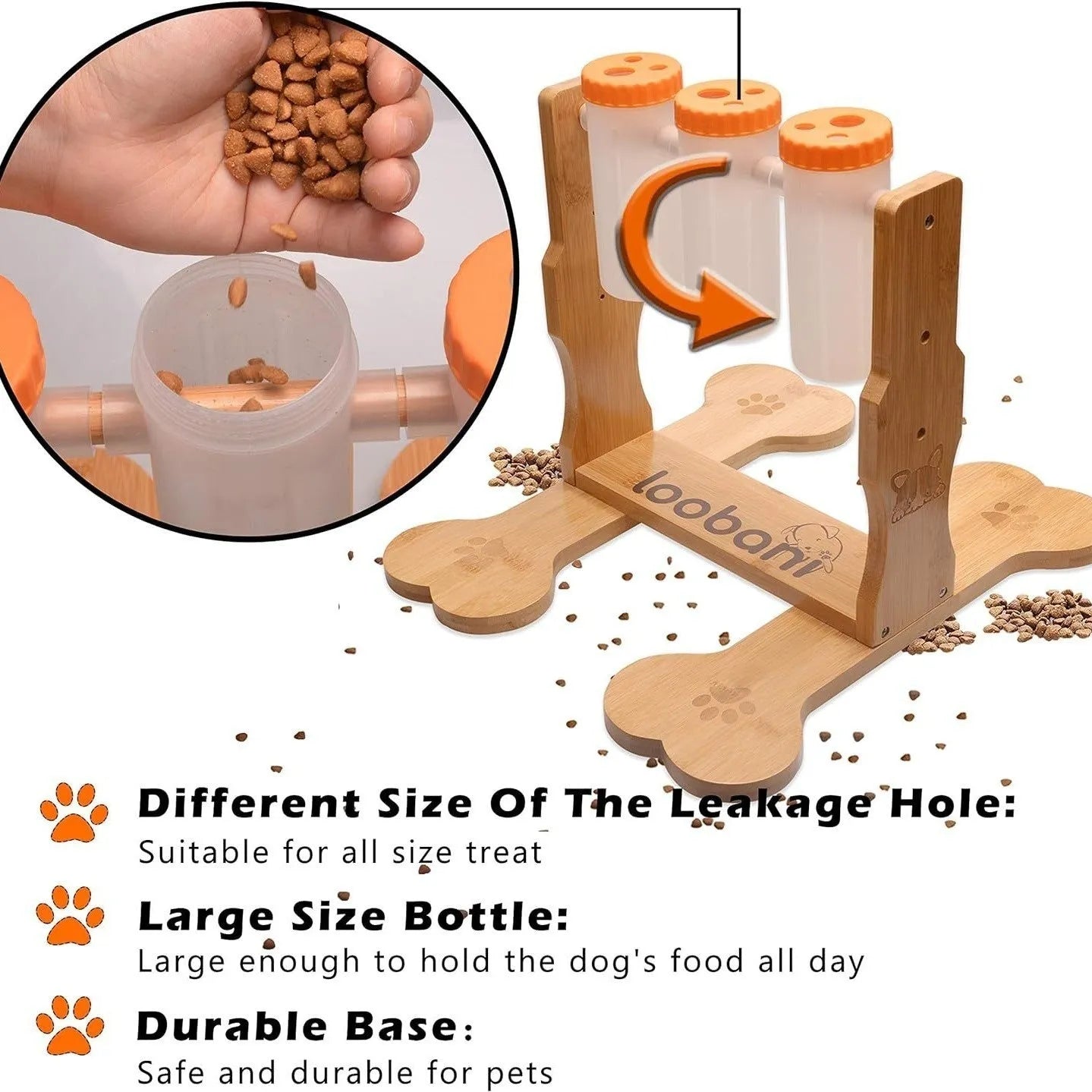 Wooden dog puzzle toy interactive snack dispenser feeder with 31x30x20cm dimensions