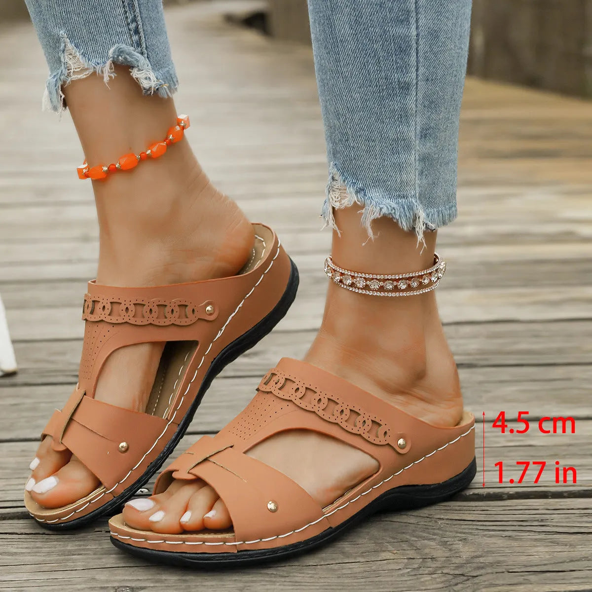 Roman style slope heel slippers with fish mouth toe holder in multiple colour options