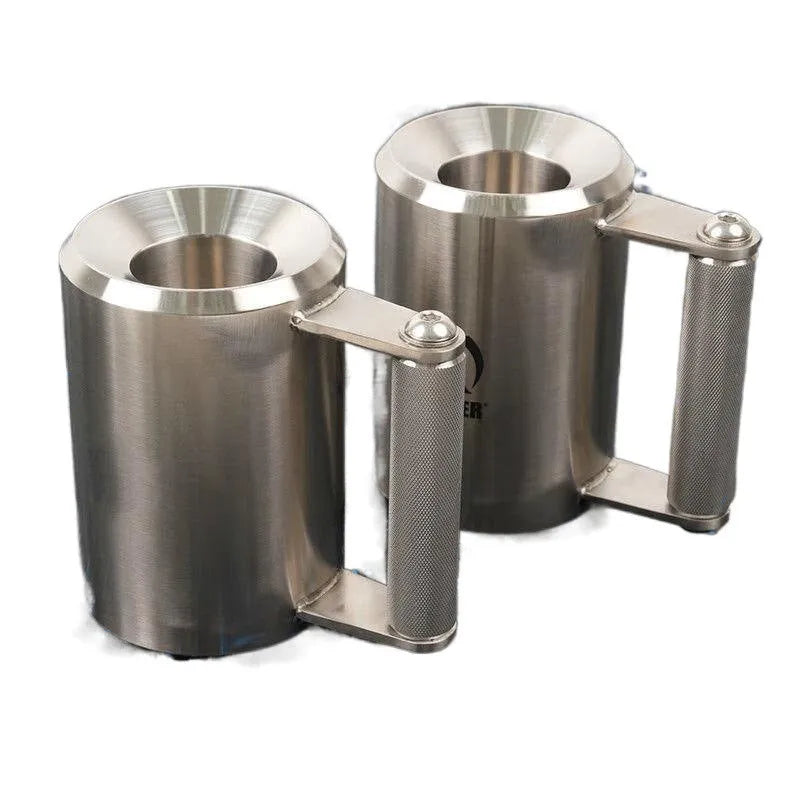Silver stainless steel dumbbell cup with 8kg cast iron weight for strength training.