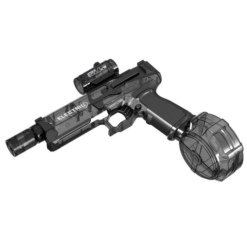 Fire Rat AC223 black and blue electric water pistol toy with LED lights on display