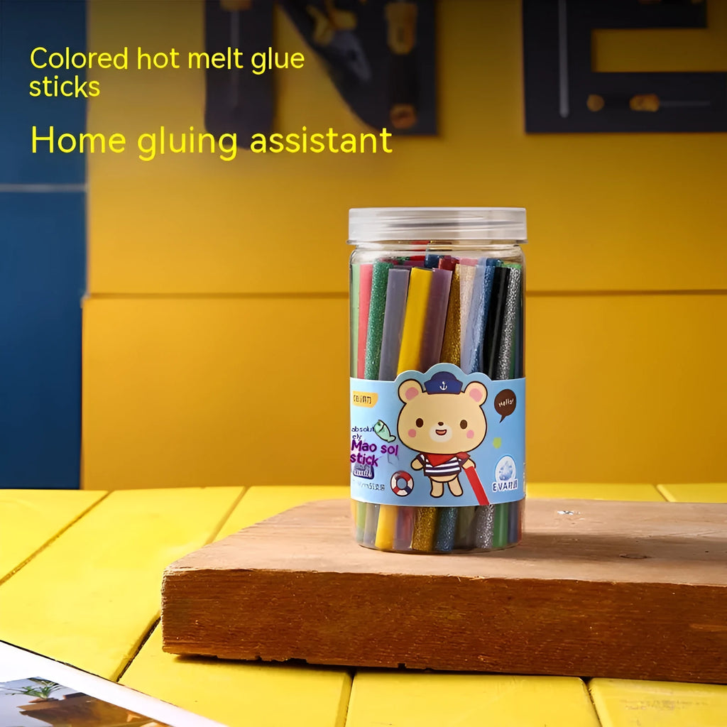 Pack of 55 transparent EVA hot glue sticks measuring 7mm by 100mm.