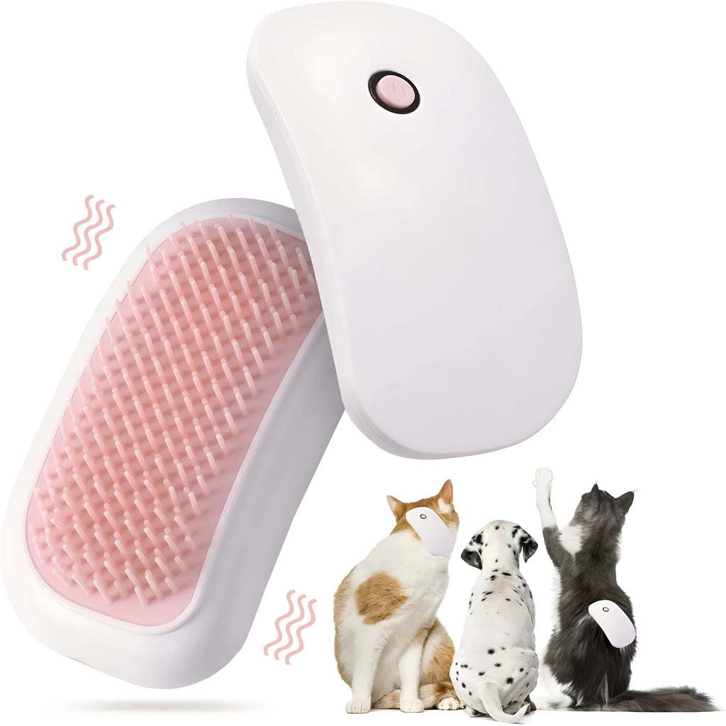 Pink electric vibration pet brush with TPE comb teeth for cat and dog grooming