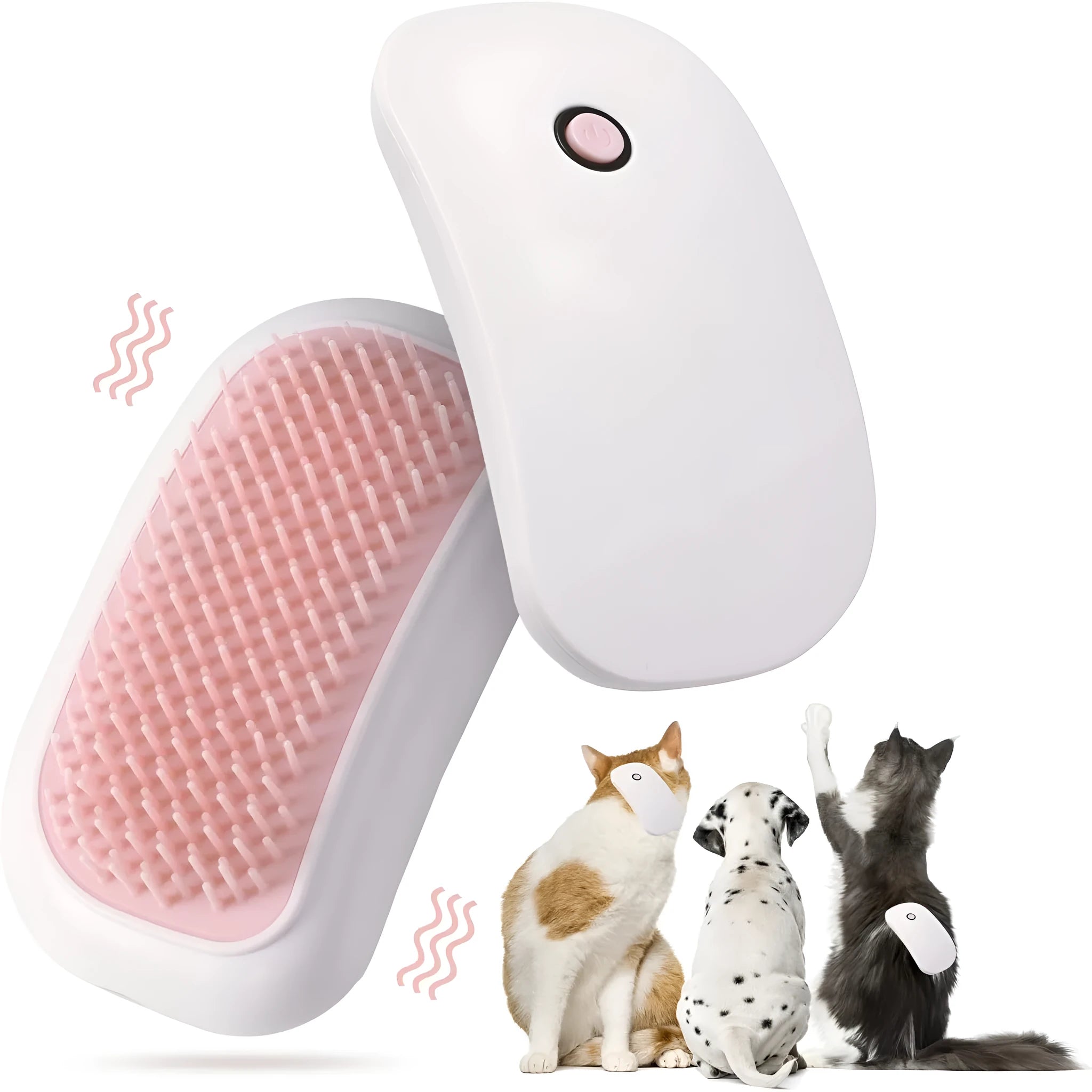 Pink electric vibration pet brush with TPE comb teeth for cat and dog grooming