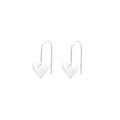 Silver-toned heart-shaped women's earrings with glossy finish and matching heart-shaped ear hooks.
