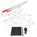 Automotive emergency tool set with air pump wedge, plastic wedges, crowbar tools and hooks for vehicle lockout