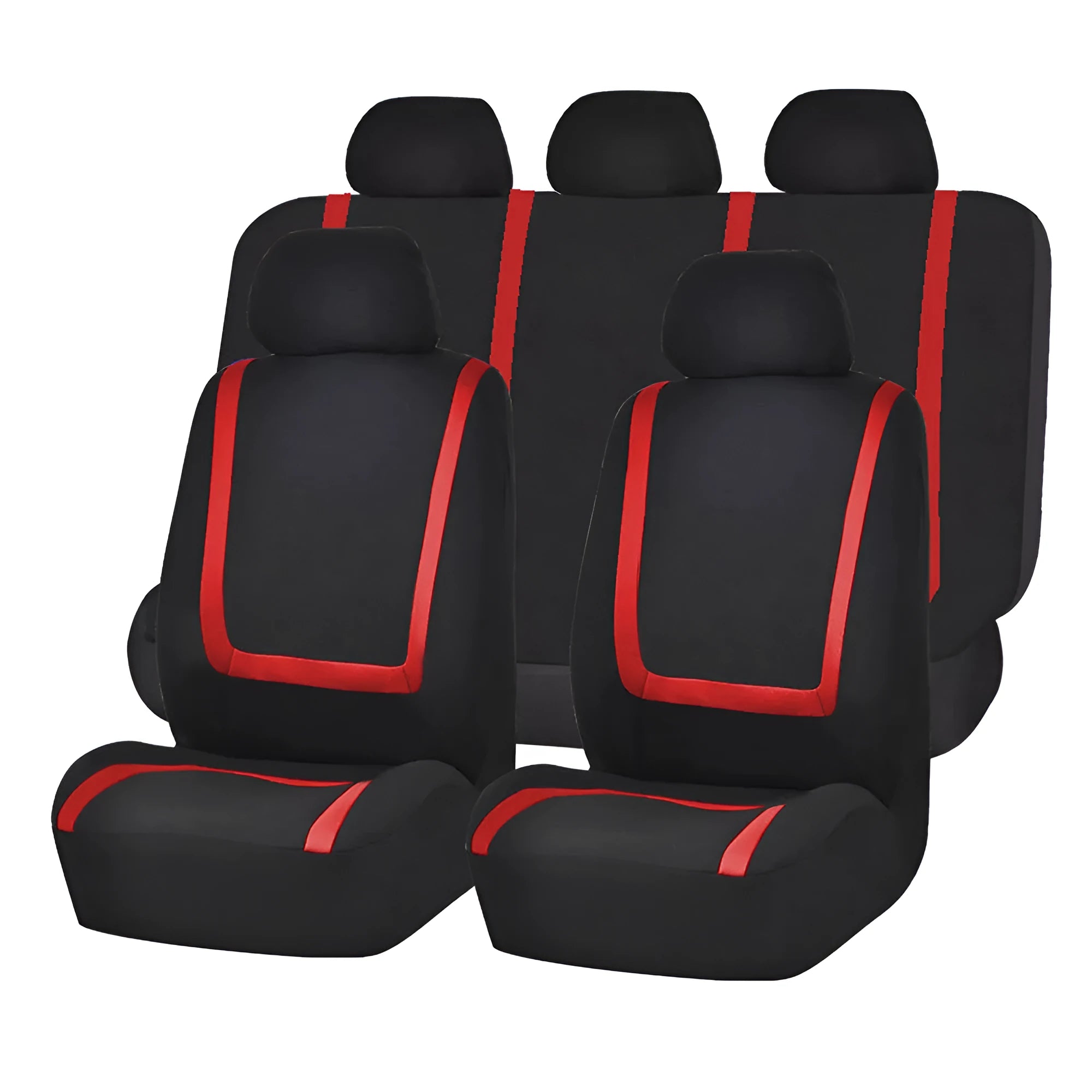 Fully enclosed universal car seat cover set in a beige and black colour combination.