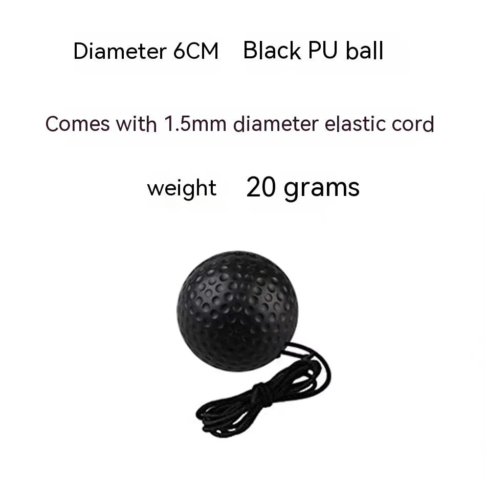 Head-mounted boxing reaction training ball set with adjustable headbands and multiple coloured balls on a white background.
