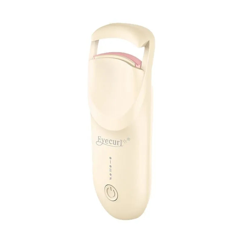 Electric heated eyelash curler with USB cable in cream white, maca pink, or vanilla apricot colours