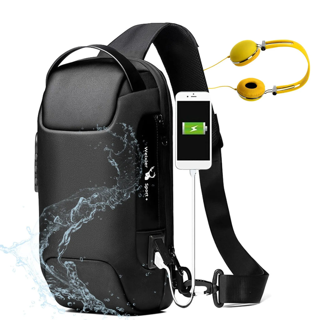 Waterproof Oxford cloth crossbody anti-theft messenger bag showing internal organisational pockets and adjustable strap