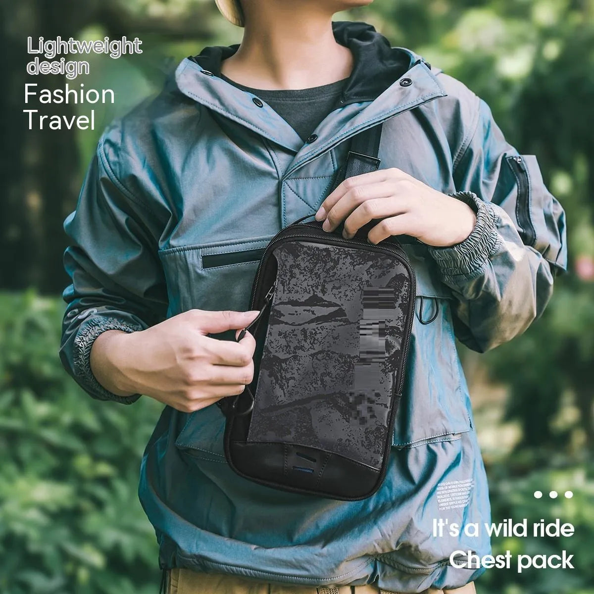Casual black TPU camouflage chest bag with single shoulder strap and soft handle
