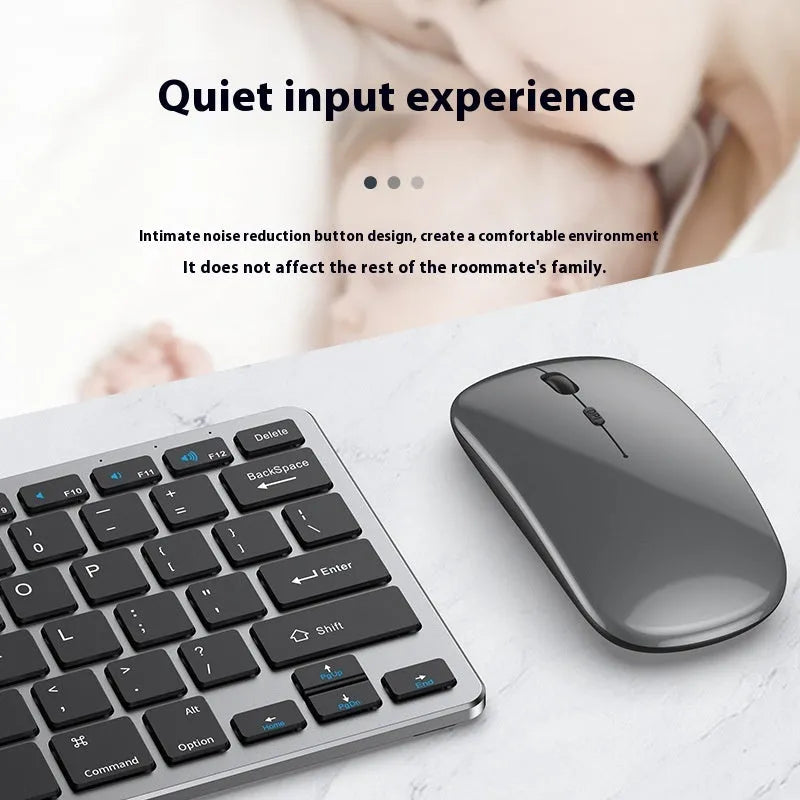 Ultra-thin wireless keyboard and mouse combo in black, gun colour, or silver with charging cable and receiver