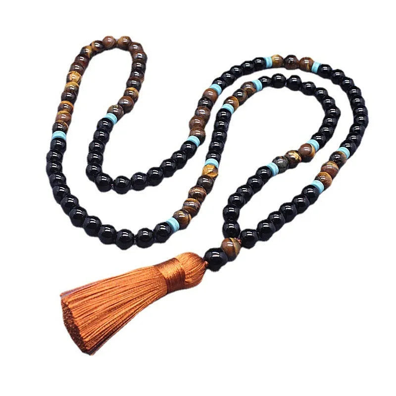 Black agate and tiger eye stone jewellery set with geometric bracelet and necklace