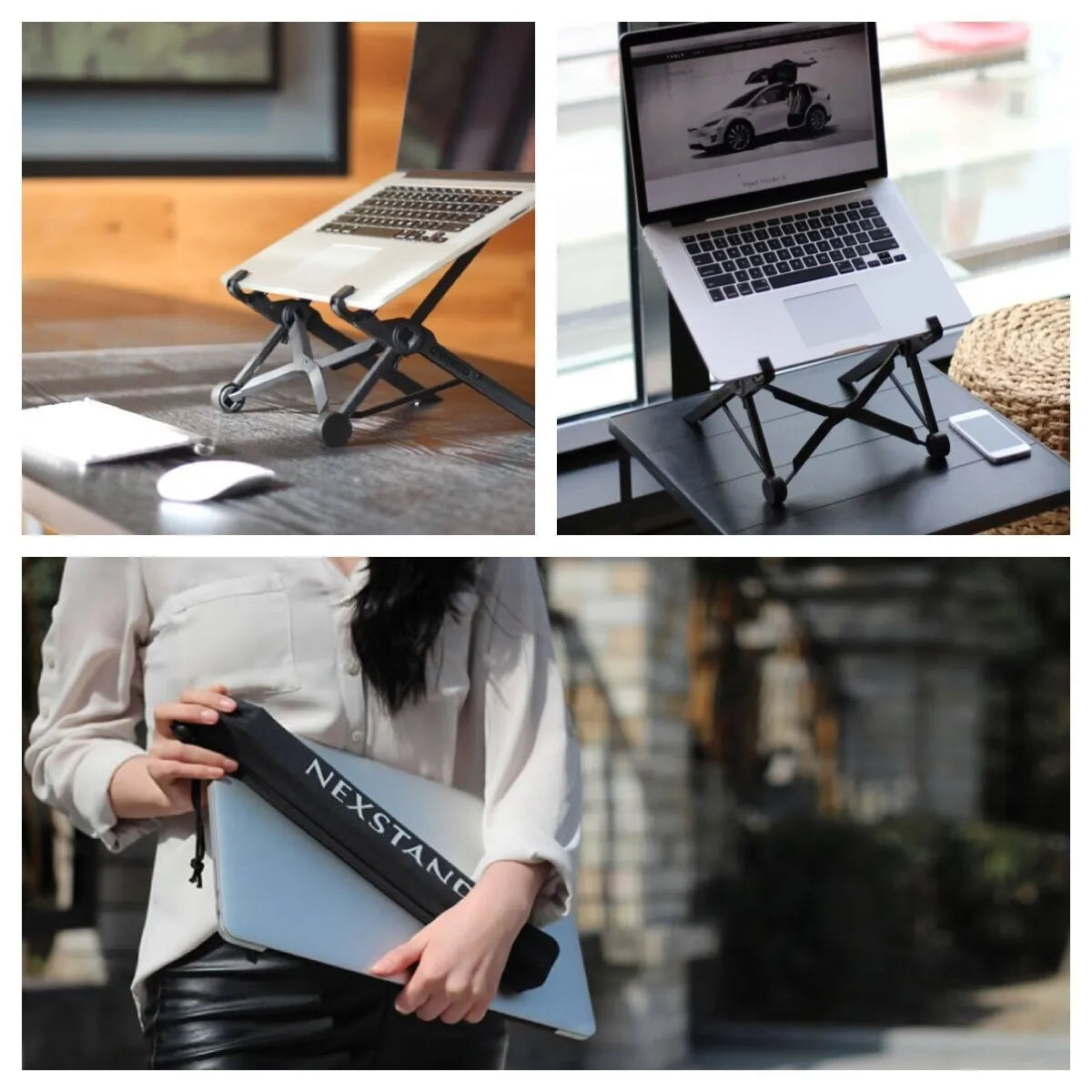 Portable folding computer bracket in sagacious black with carrying case and 40cm dimensions
