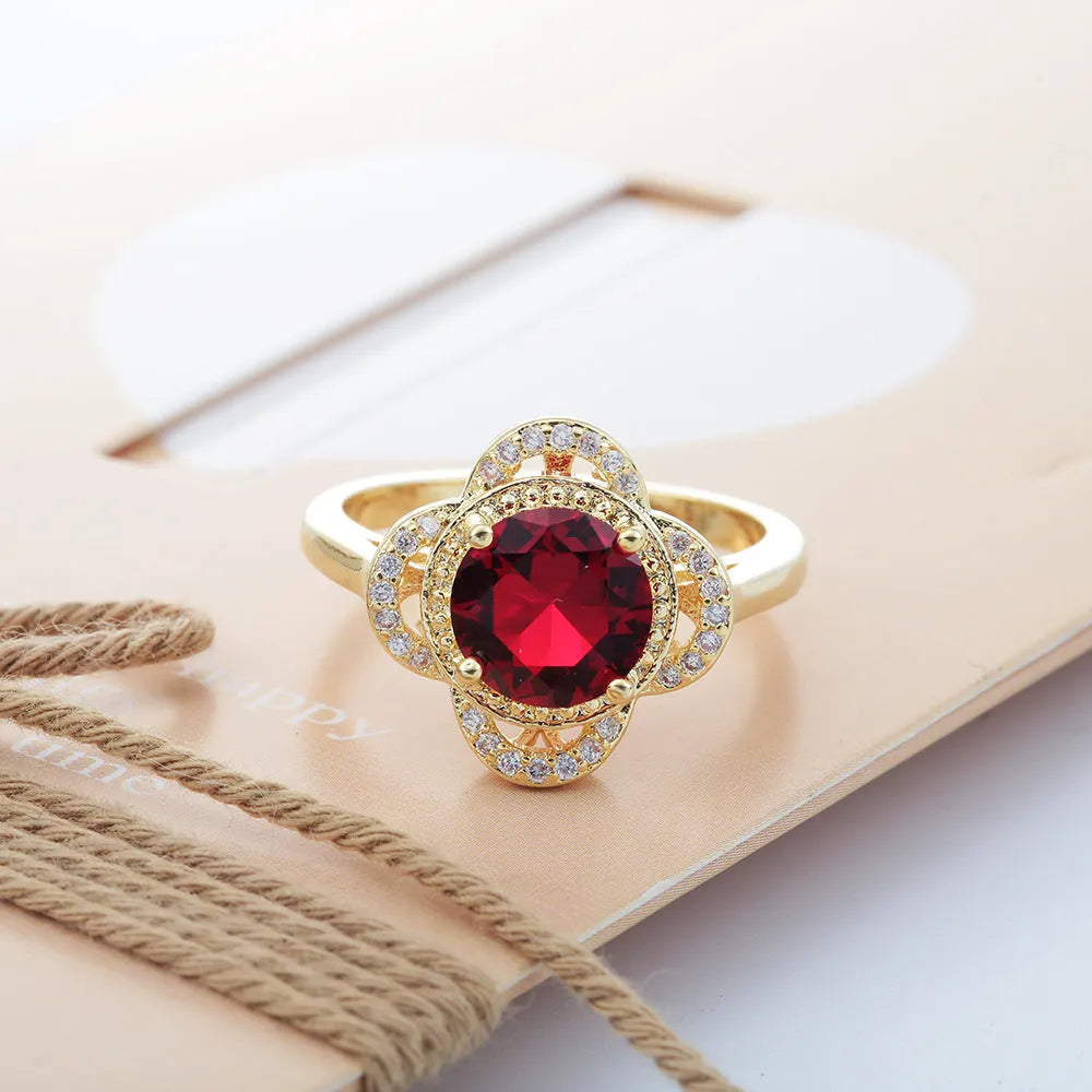 Copper fruit-shaped ring with zircon detailing in colour 10-6-1395, sizes 7-9