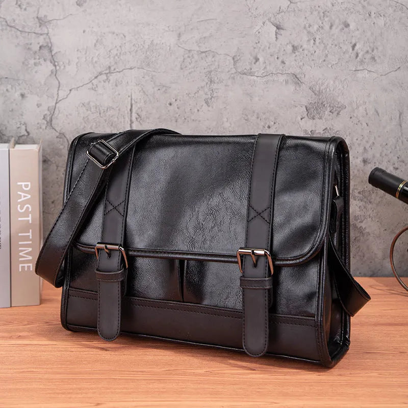 Black Korean style men's backpack with pu material and anti-theft function