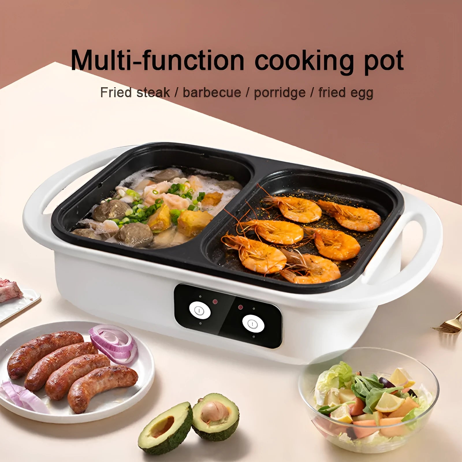 White or green electric hot pot and frying oven 2-in-1 kitchen appliance with mechanical controls