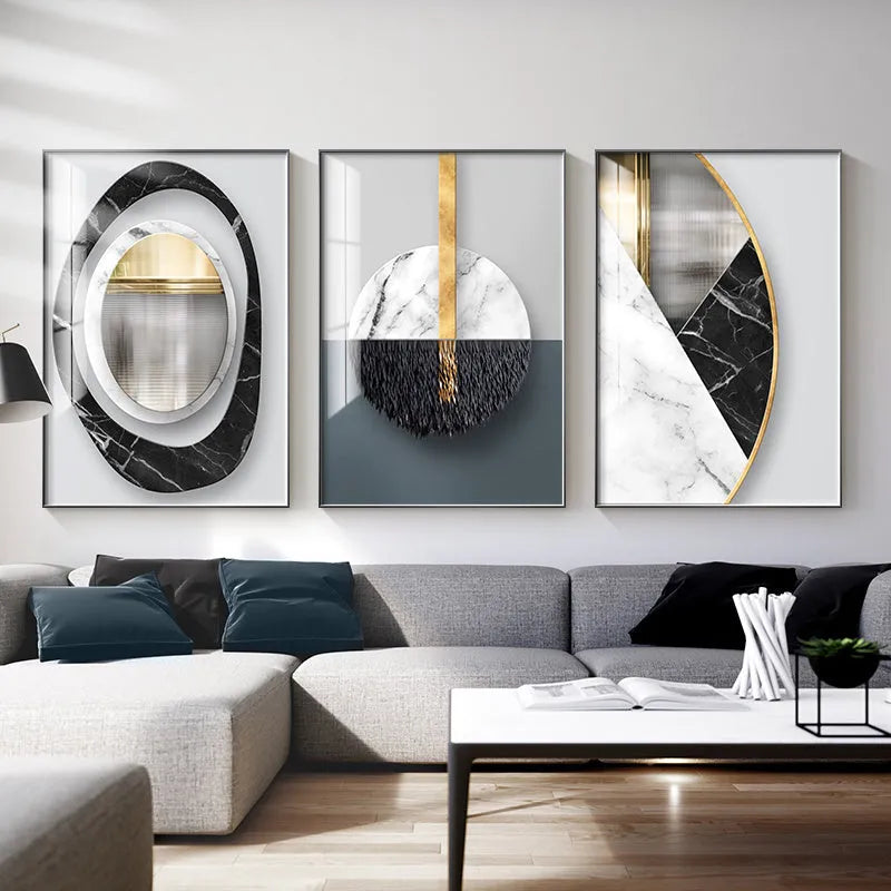Abstract geometric pattern printed on a canvas wall art poster, available in multiple sizes and design styles.