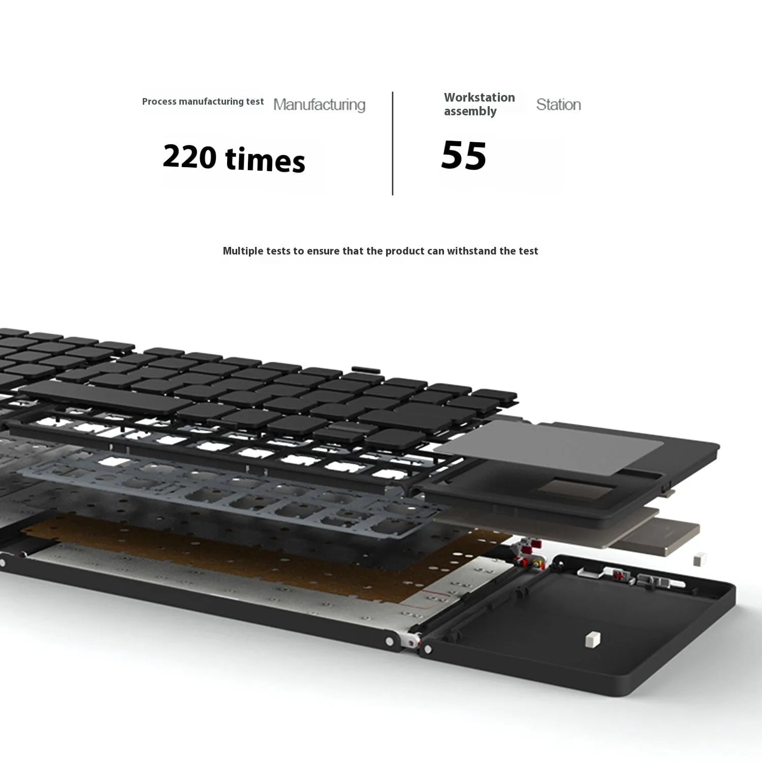 A closed black mini tri-fold Bluetooth keyboard showing its compact, slim 0.8cm profile.