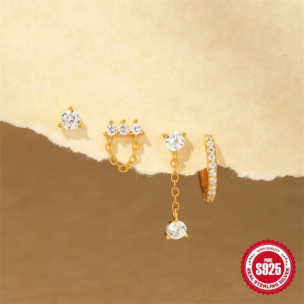 S925 sterling silver geometric clover petal earrings with electroplated gold finish