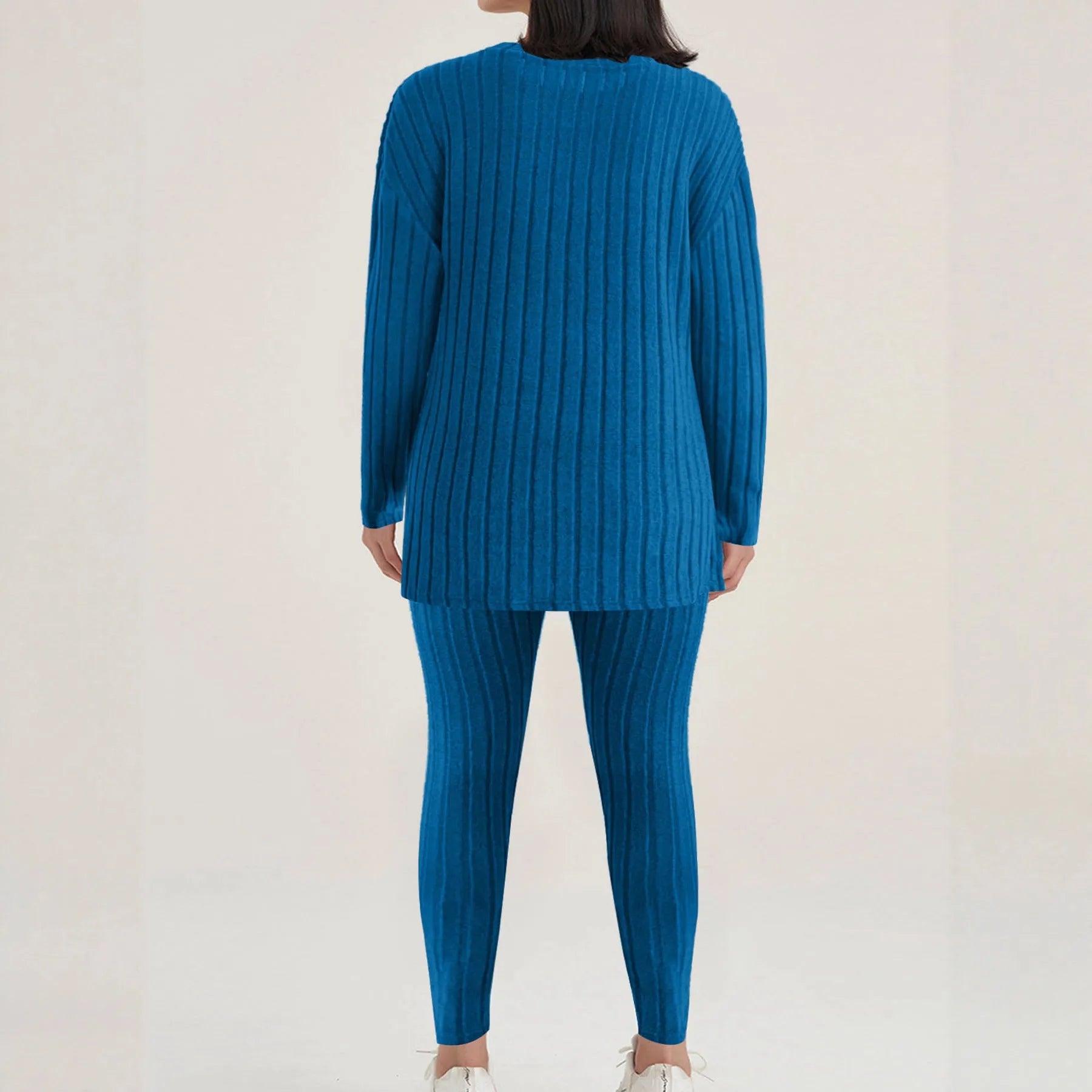 Sunken stripe pattern two-piece homewear set with trousers and matching top in Polyester fabric