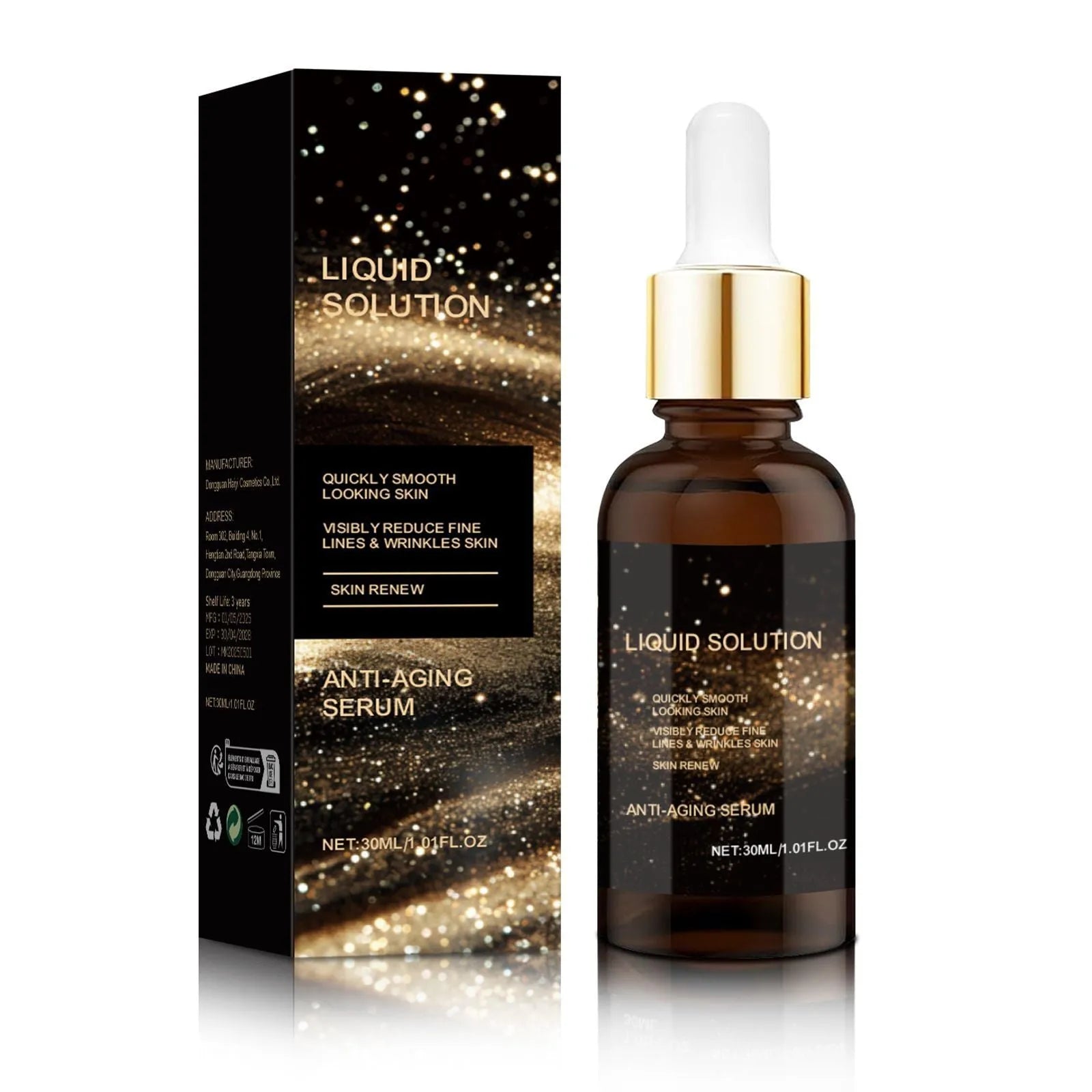 30ml facial liquid moisturiser bottle with hyaluronic acid formula