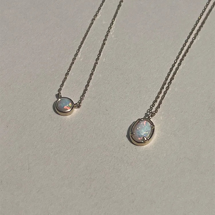 S925 silver plating geometric oval jelly opal pendant necklace with 14K gold or white gold colour options