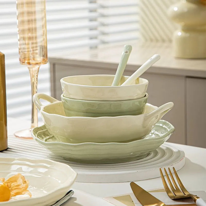 Seven-piece solid colour ceramic tableware set with modern minimalist design