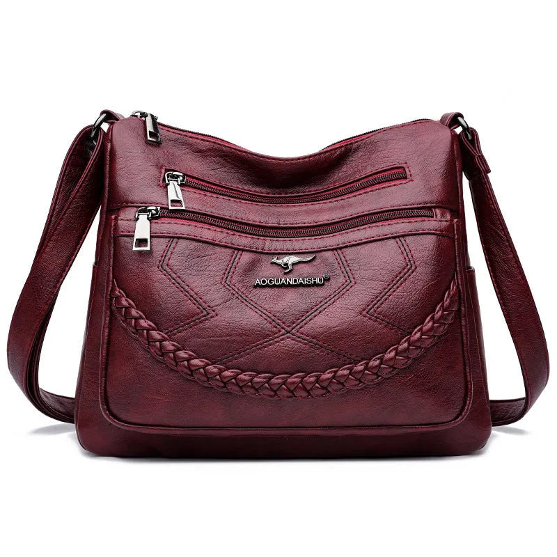 Soft PU leather women's crossbody bag in horizontal square shape with crossbody strap