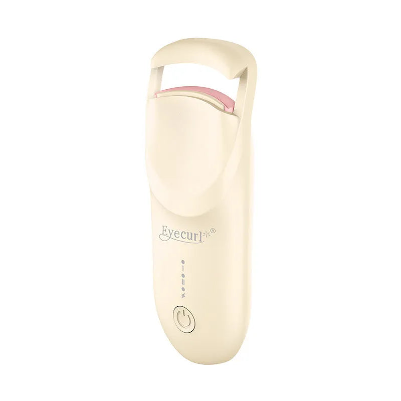 Electric heated eyelash curler with USB cable in cream white, maca pink, or vanilla apricot colours
