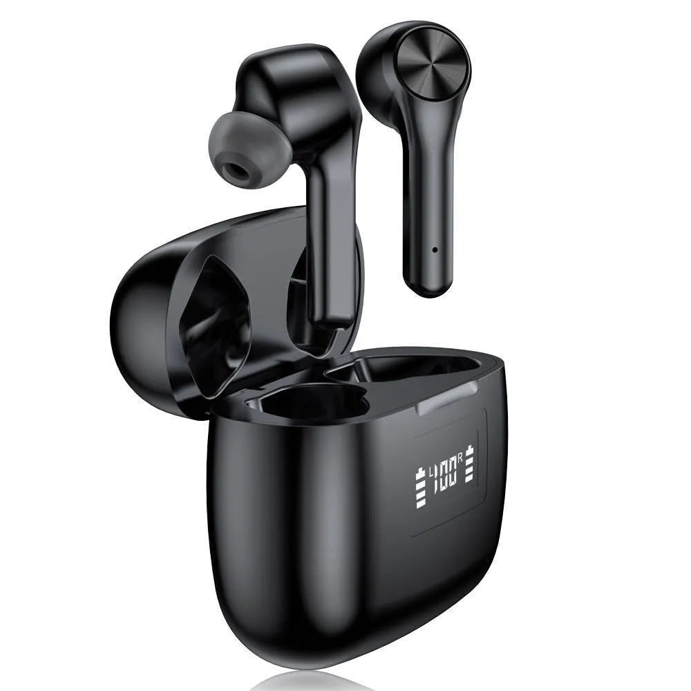 Wireless Bluetooth earphones with charging case in black or white colour options