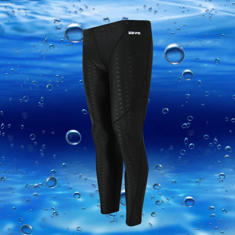 Men's nylon cropped swimming trunks in black with line pattern detail
