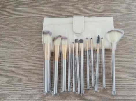 Persian makeup brush set with rice white bristles and champagne handles