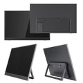 Black 15.6-inch portable computer monitor with adjustable stand on desk
